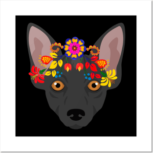 Floral Xolo Dog Portrait Posters and Art